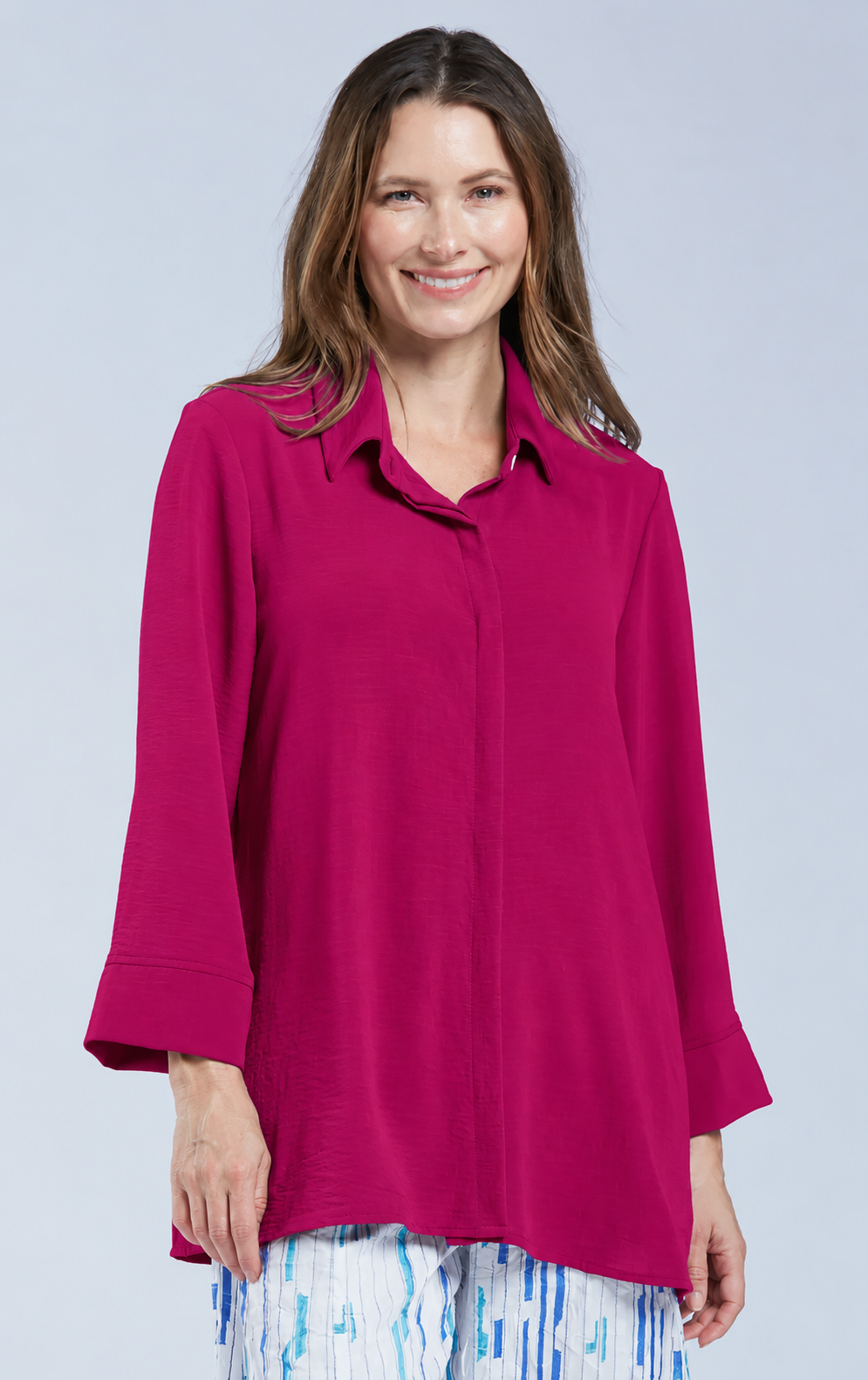 Sydney Project Shirley Oversized Button Down Collar Top - AFT1107 - MAGENTA