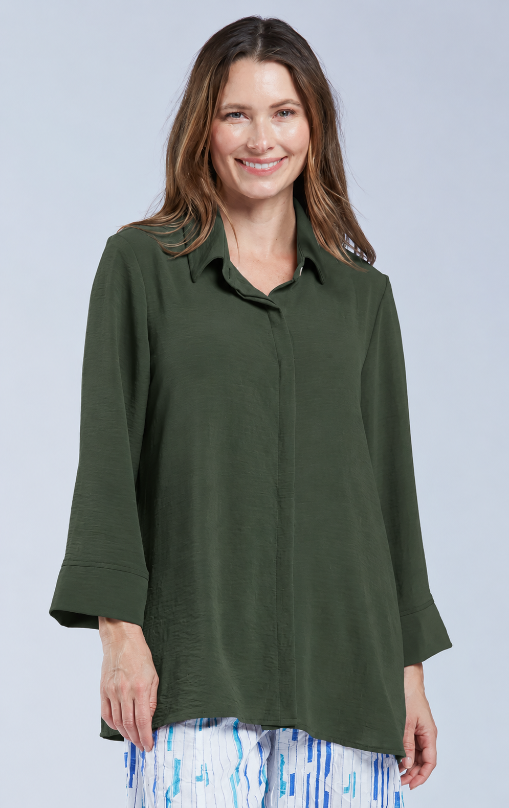 Sydney Project Shirley Oversized Button Down Collar Top - AFT1107 - OLIVE