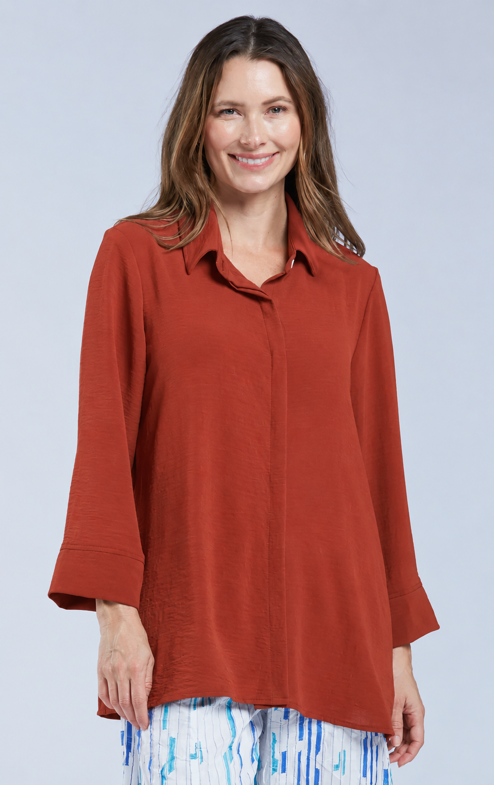 Sydney Project Shirley Oversized Button Down Collar Top - AFT1107 - RUST