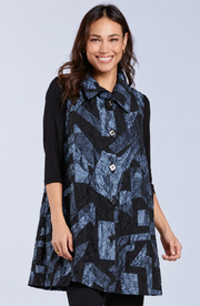 Sydney Project Wren Long Geometric Button Down Collared Vest - CJJ1113 - BLUE GREY