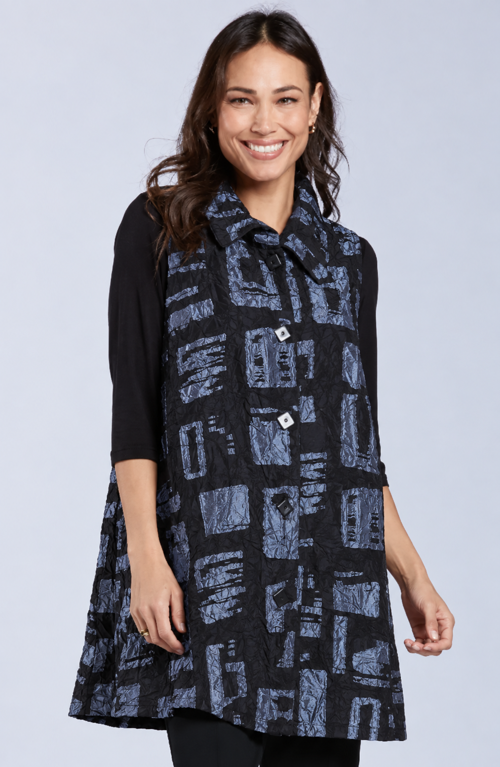 Sydney Project Wren Long Geometric Button Down Collared Vest - CJJ1113 - ICE BLUE