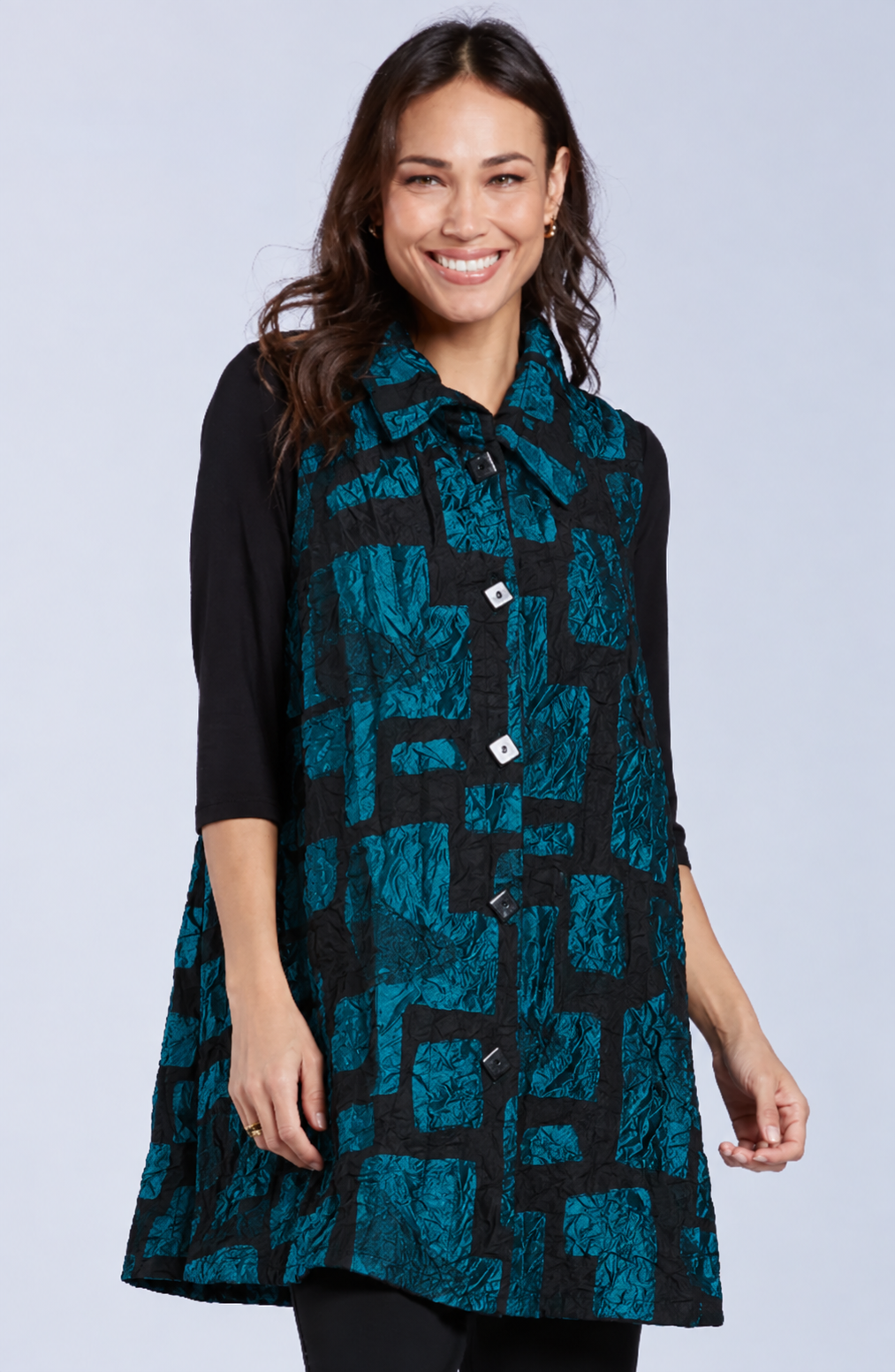Sydney Project Wren Long Geometric Button Down Collared Vest - CJJ1113 - JADE