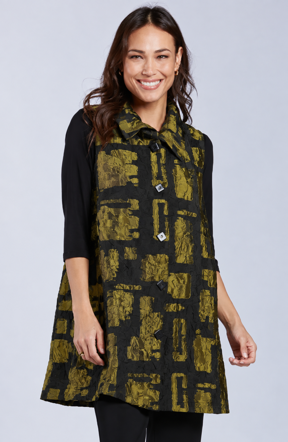 Sydney Project Wren Long Geometric Button Down Collared Vest - CJJ1113 - KIWI