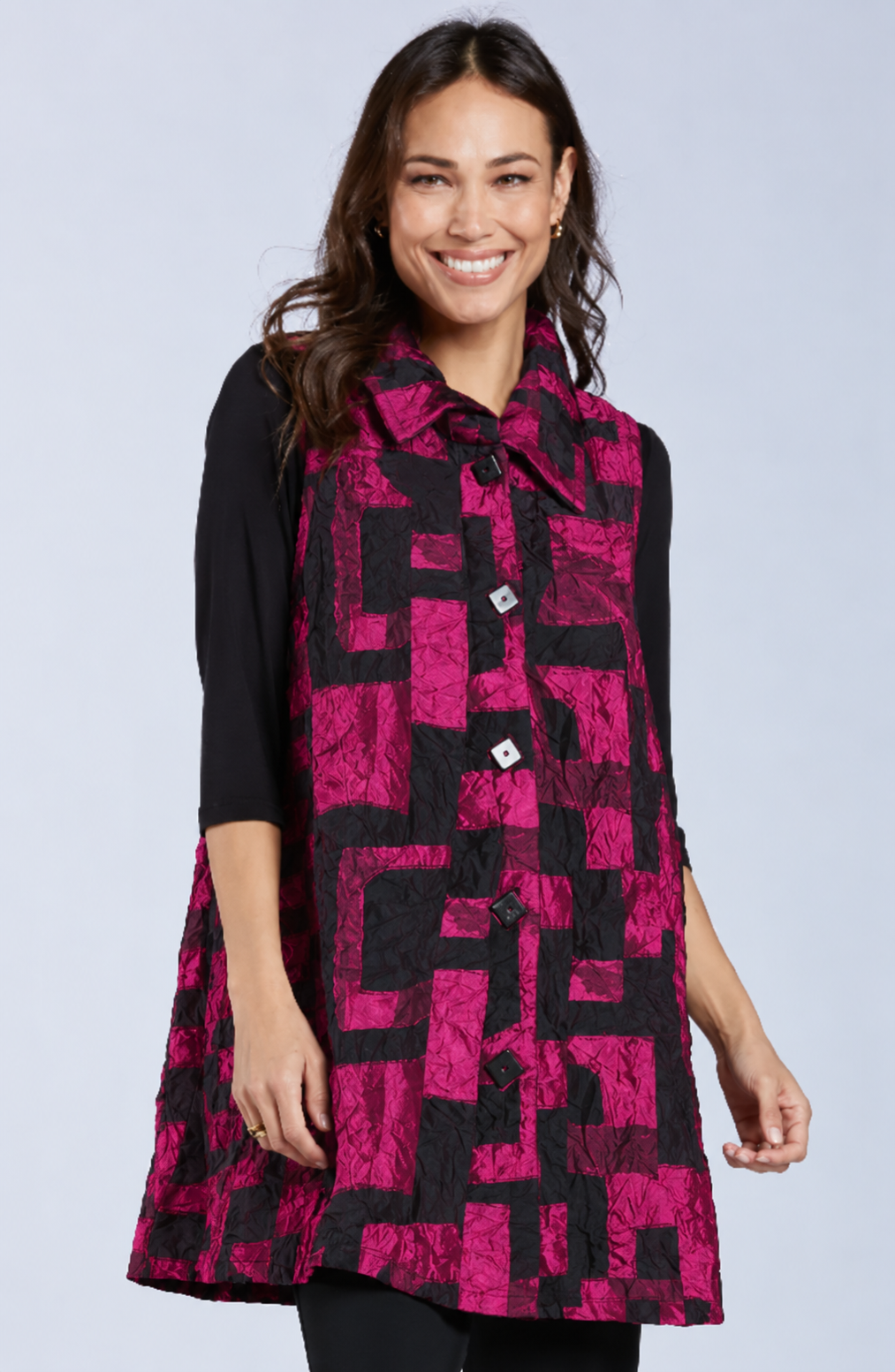 Sydney Project Wren Long Geometric Button Down Collared Vest - CJJ1113 - MAGENTA