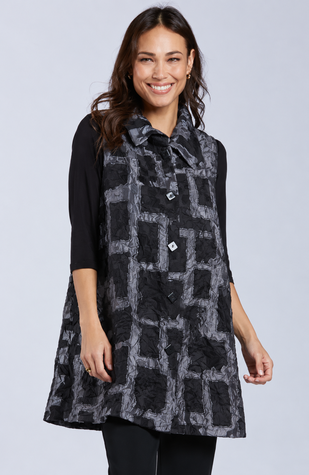 Sydney Project Wren Long Geometric Button Down Collared Vest - CJJ1113 - SILVER