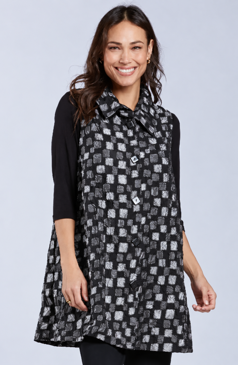Sydney Project Wren Long Geometric Button Down Collared Vest - CJJ1113 - SILVER PEBBLES