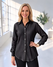 Vanite Couture Button Front Pleated Blouse - 11188 - BLACK