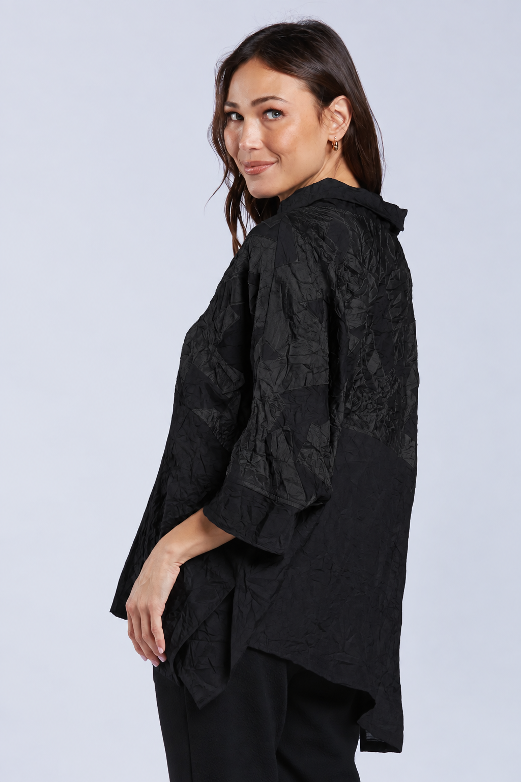 Sydney Project Toni Oversized Crinkle Cowl Neck Abstract Colorblock Top - CJT1133 - BLACK