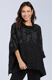 Sydney Project Toni Oversized Crinkle Cowl Neck Abstract Colorblock Top - CJT1133 - BLACK