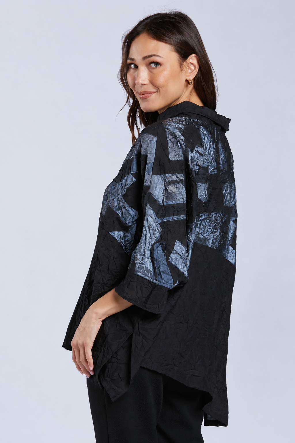 Sydney Project Toni Oversized Crinkle Cowl Neck Abstract Colorblock Top - CJT1133 - ICE BLUE