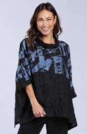 Sydney Project Toni Oversized Crinkle Cowl Neck Abstract Colorblock Top - CJT1133 - ICE BLUE