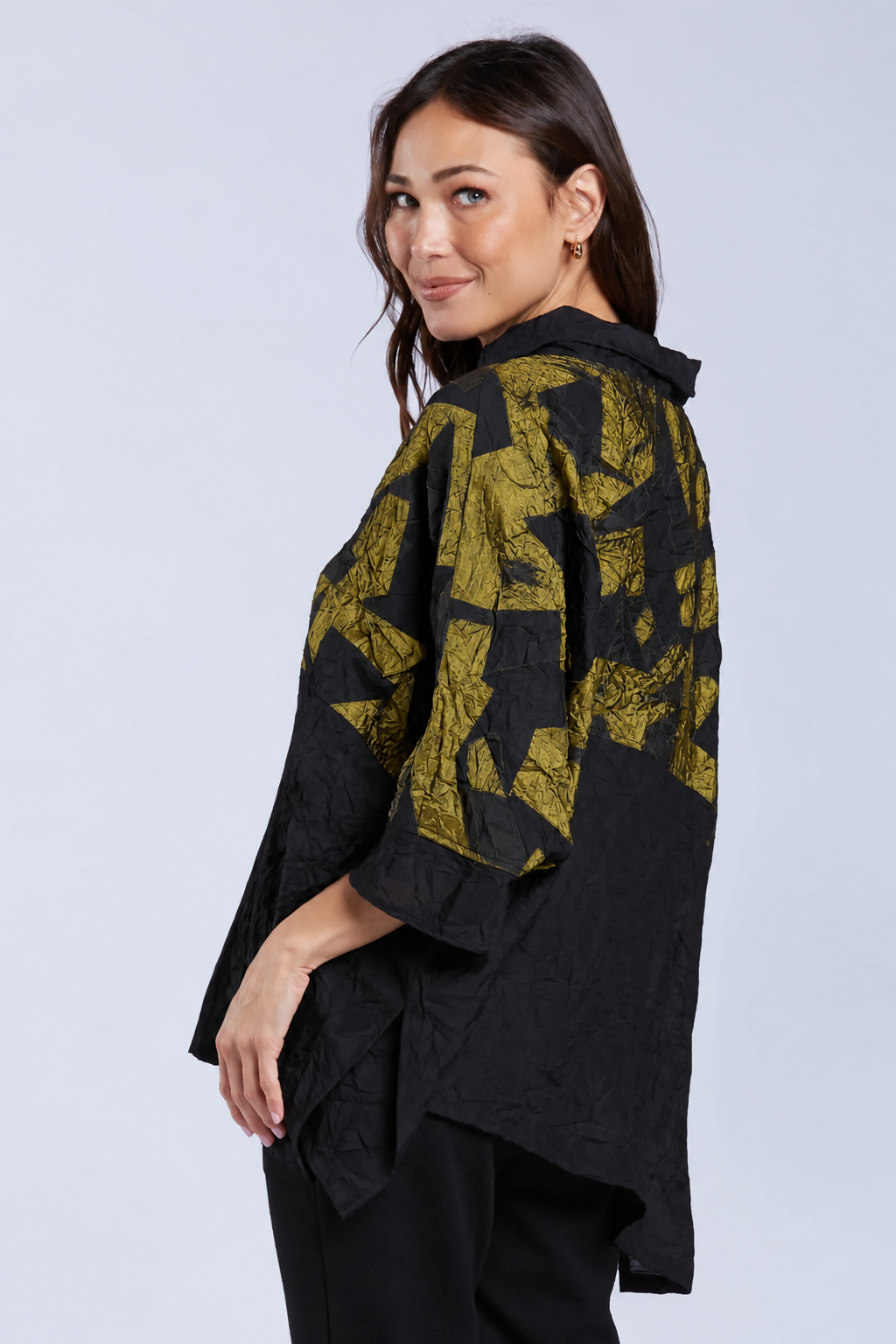Sydney Project Toni Oversized Crinkle Cowl Neck Abstract Colorblock Top - CJT1133 - KIWI