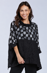 Sydney Project Toni Oversized Crinkle Cowl Neck Abstract Colorblock Top - CJT1133 - SILVER PEBBLES