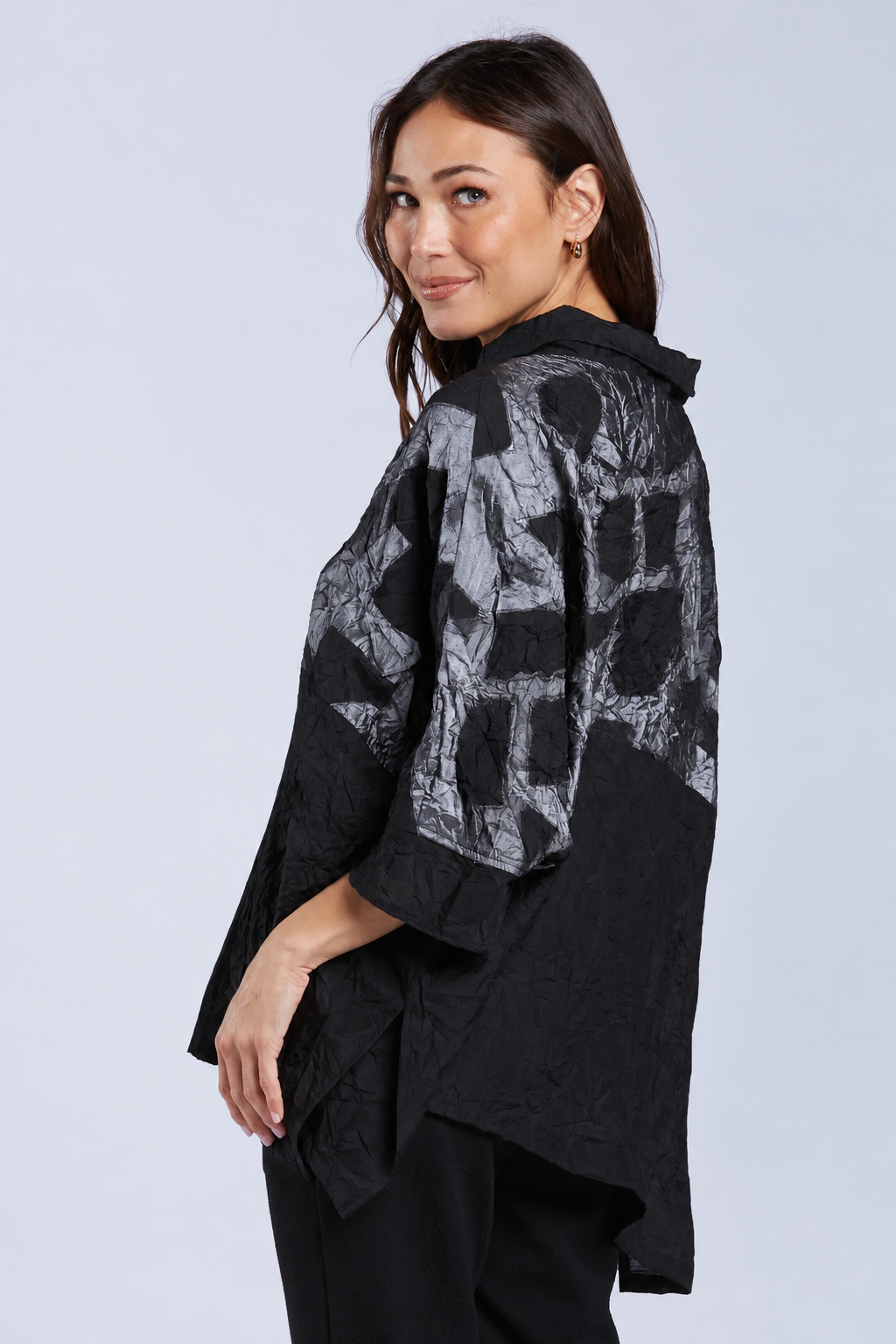 Sydney Project Toni Oversized Crinkle Cowl Neck Abstract Colorblock Top - CJT1133 - SILVER