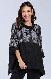 Sydney Project Toni Oversized Crinkle Cowl Neck Abstract Colorblock Top - CJT1133 - SILVER