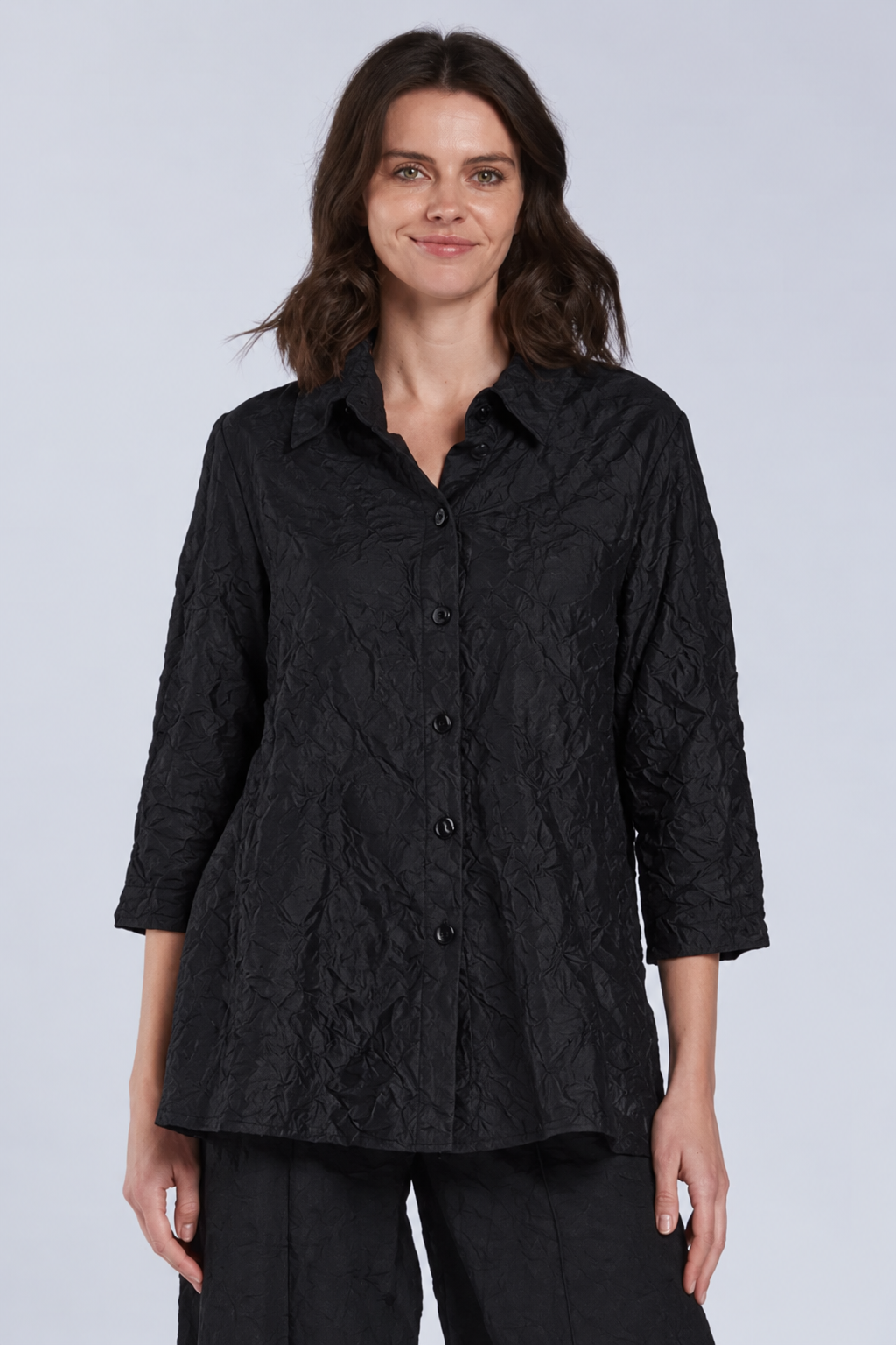 Sydney Project Whitney Button Down Collar Geometric Top - CJT1143 - BLACK