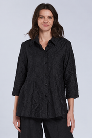 Sydney Project Whitney Button Down Collar Geometric Top - CJT1143 - BLACK