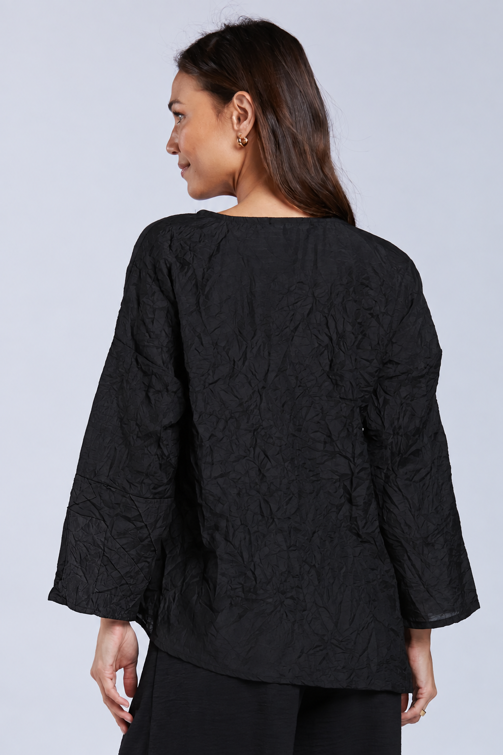 Sydney Project Alice Abstract Round Neck Color Block Long Sleeve Top - CJT1168 - BLACK