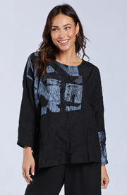 Sydney Project Alice Abstract Round Neck Color Block Long Sleeve Top - CJT1168 - ICE BLUE