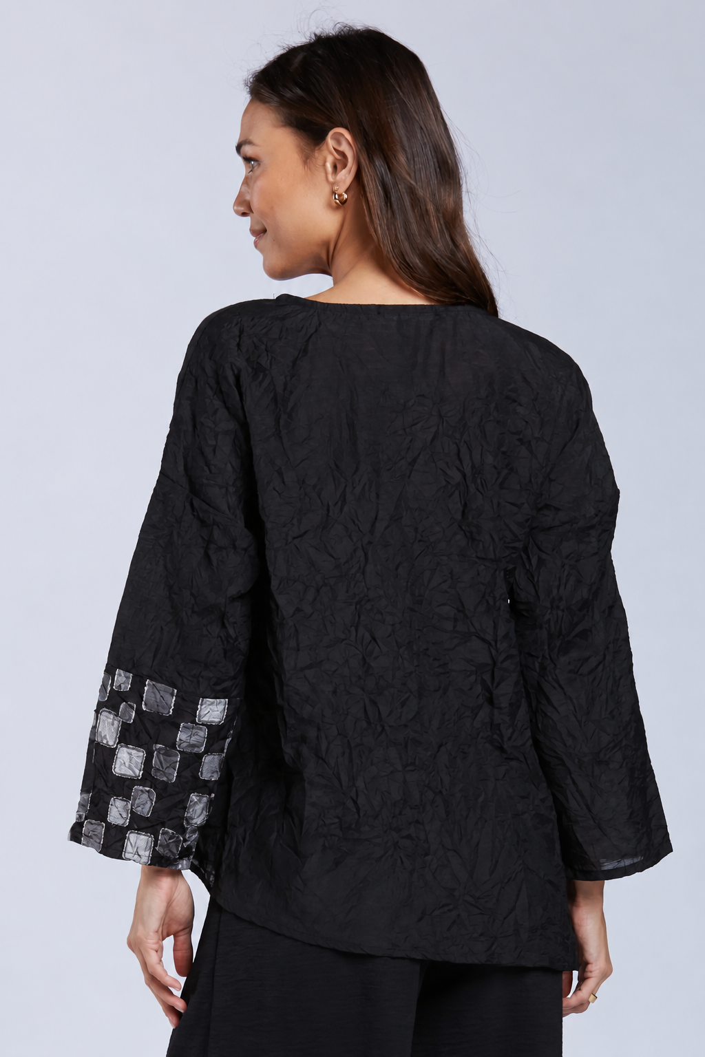 Sydney Project Alice Abstract Round Neck Color Block Long Sleeve Top - CJT1168 - SILVER PEBBLES