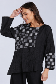 Sydney Project Alice Abstract Round Neck Color Block Long Sleeve Top - CJT1168 - SILVER PEBBLES
