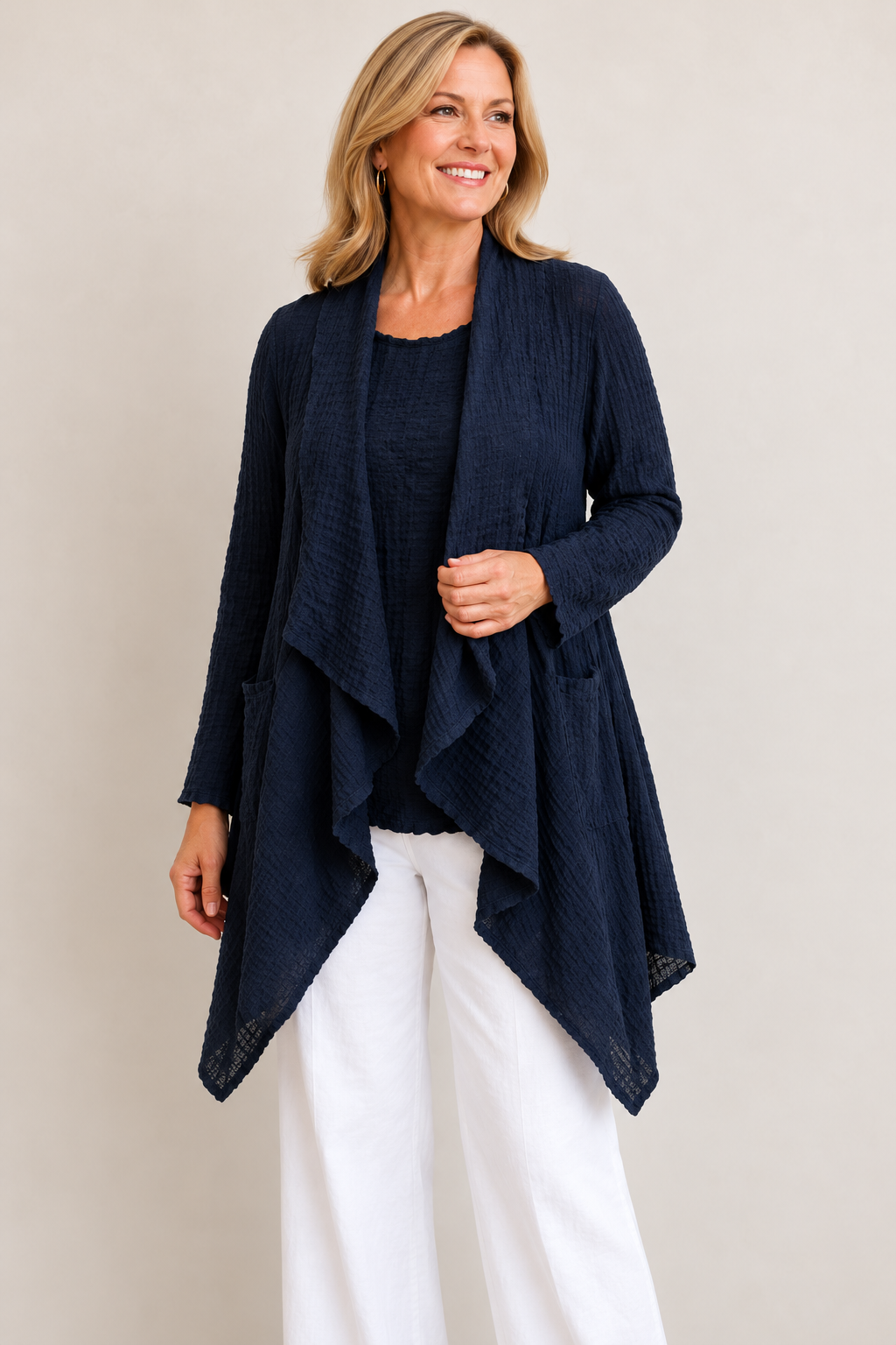 Vine Street Crepe Solid Long Duster  - 382 - NAVY CREPE