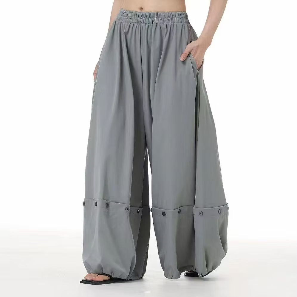 Vanite Couture Wide Leg Snap Detail Solid Pant - 12052 - GREY