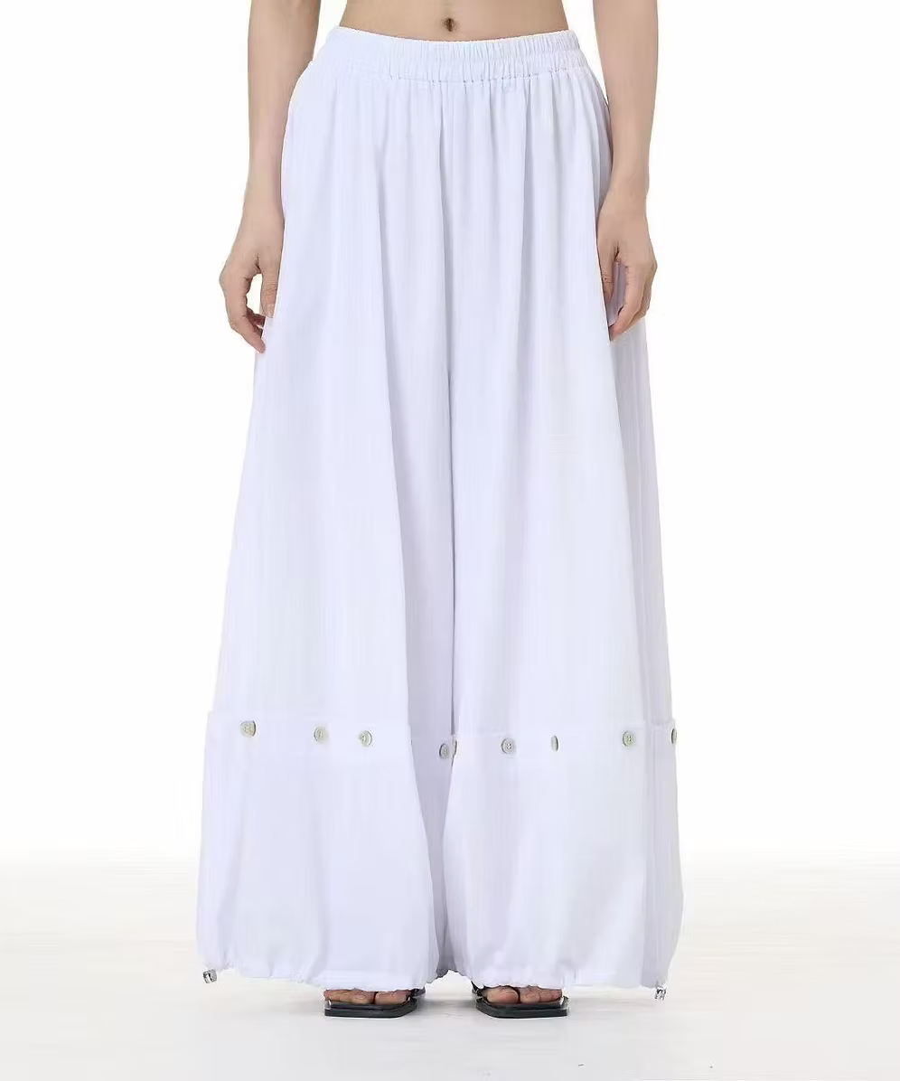 Vanite Couture Wide Leg Snap Detail Solid Pant - 12052 - WHITE