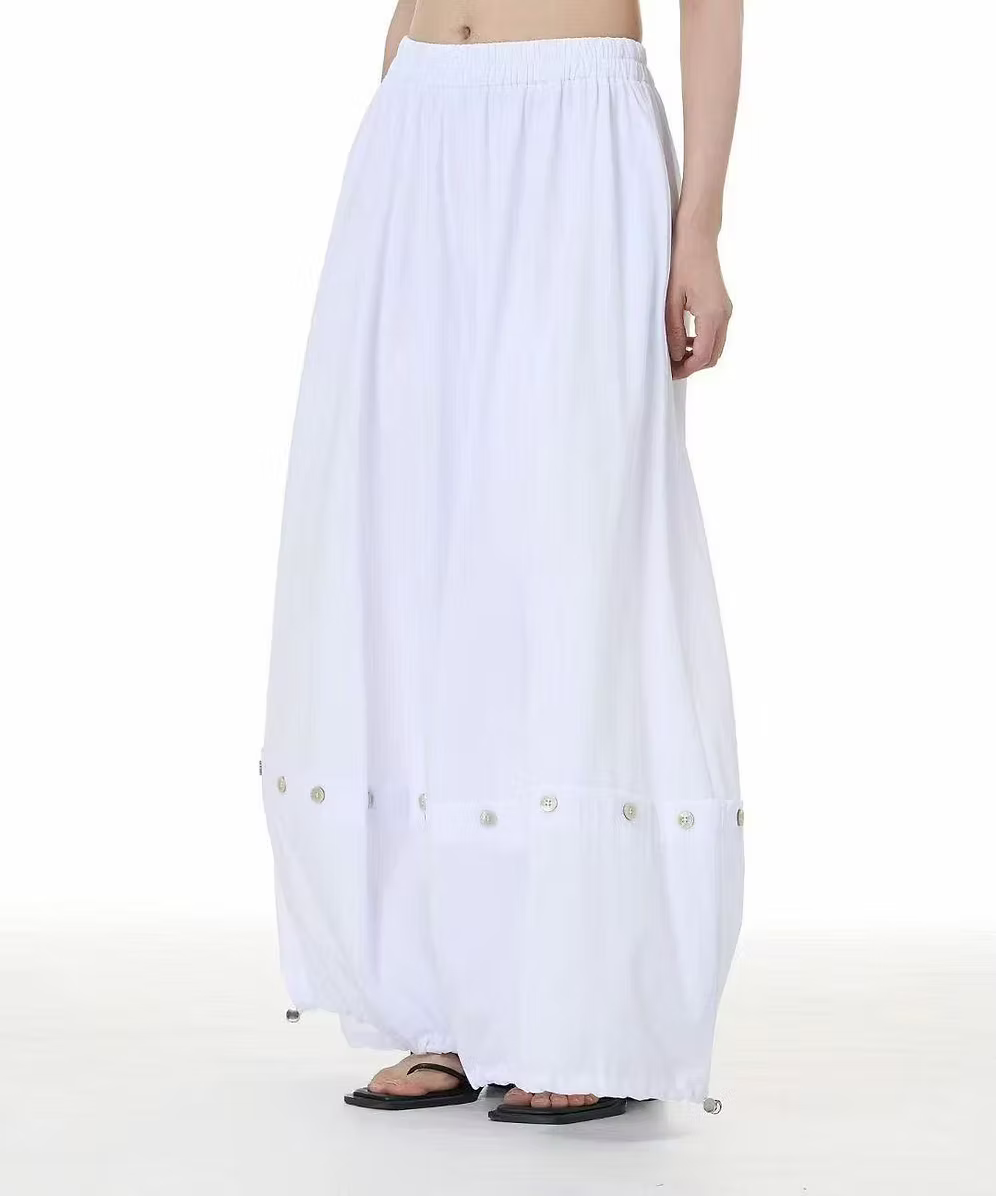 Vanite Couture Wide Leg Snap Detail Solid Pant - 12052 - WHITE