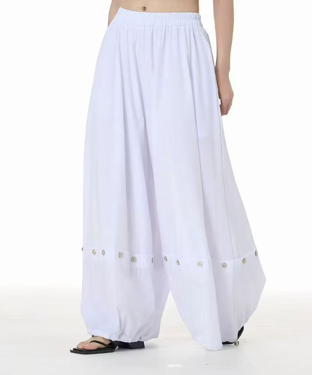Vanite Couture Wide Leg Snap Detail Solid Pant - 12052 - WHITE