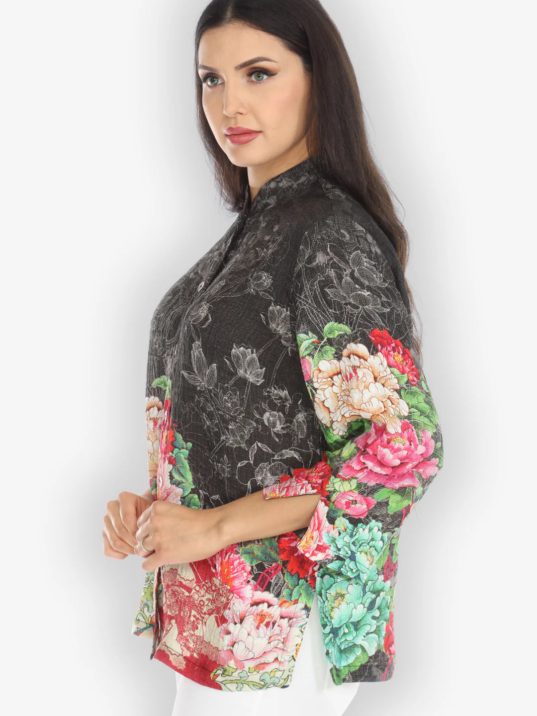 Citron "Attractive Flower Border" Silk Blouse - 1213AFB - S ONLY