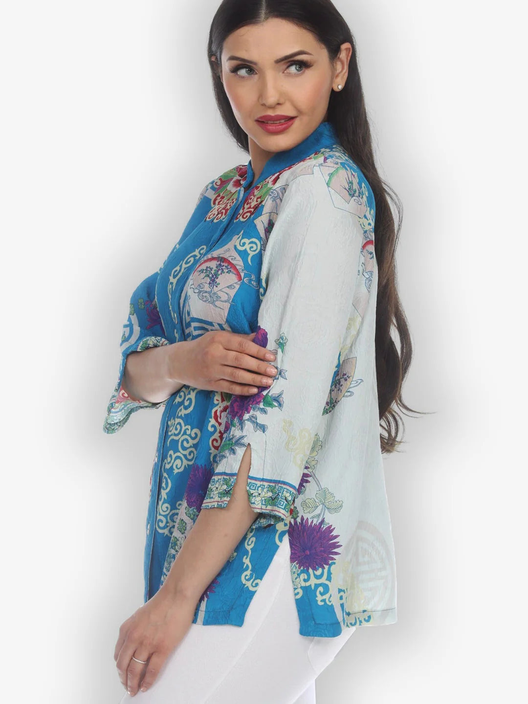 Citron "Bouquet Cluster Turquoise" Silk Blouse - 1213BCT