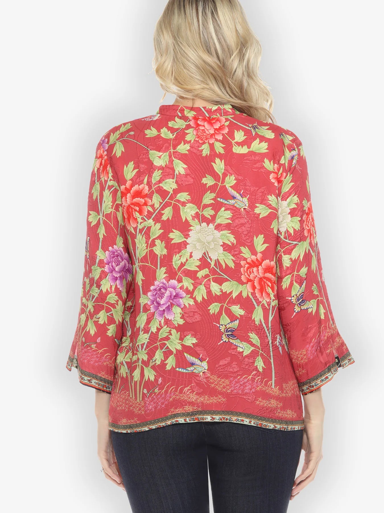 Citron "Border Floral Butterflies" Silk Blouse - 1213BFB
