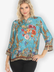 Citron "Baroque Garden in Blue" Silk Blouse - 1213BGB