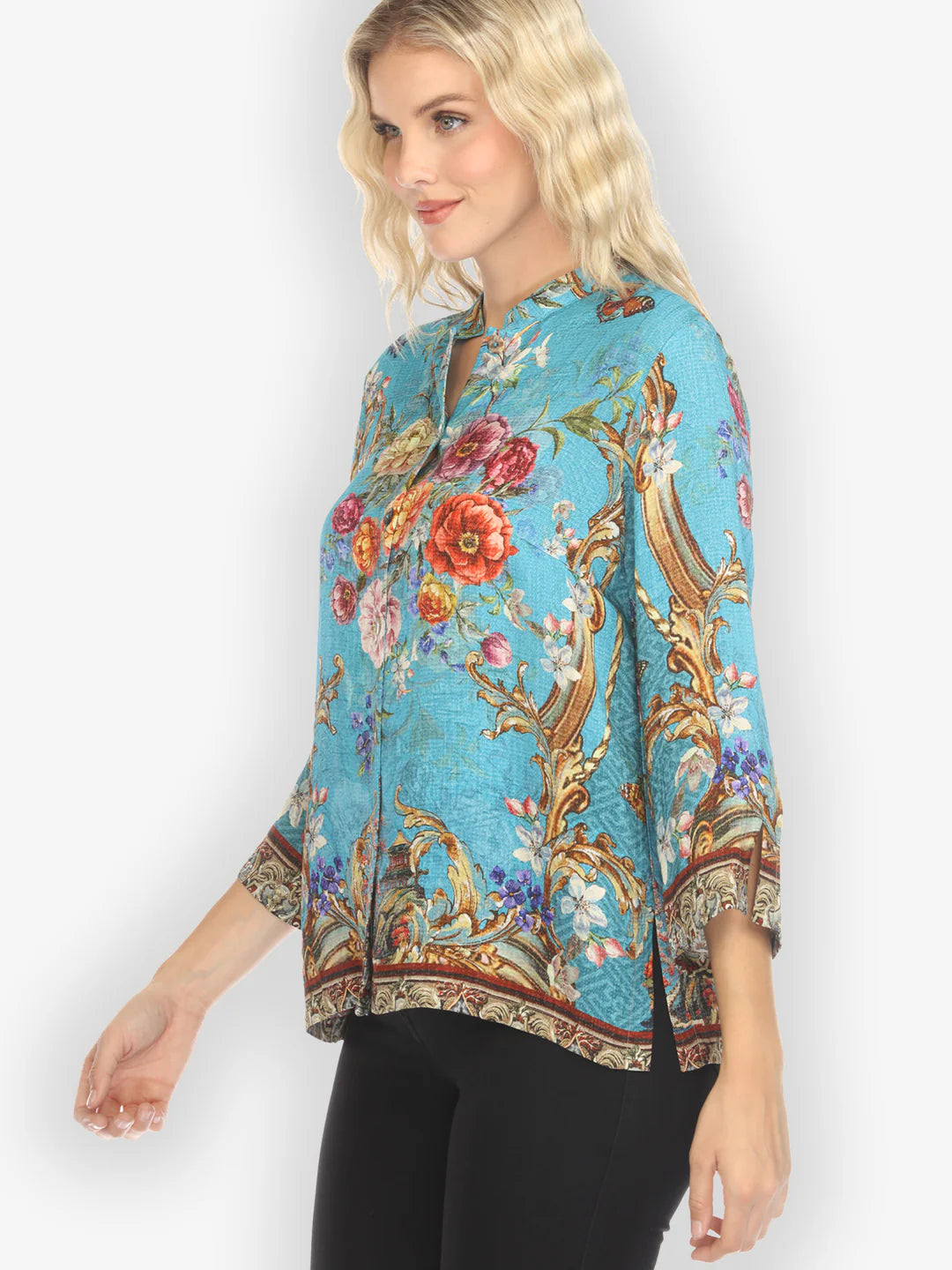 Citron "Baroque Garden in Blue" Silk Blouse - 1213BGB
