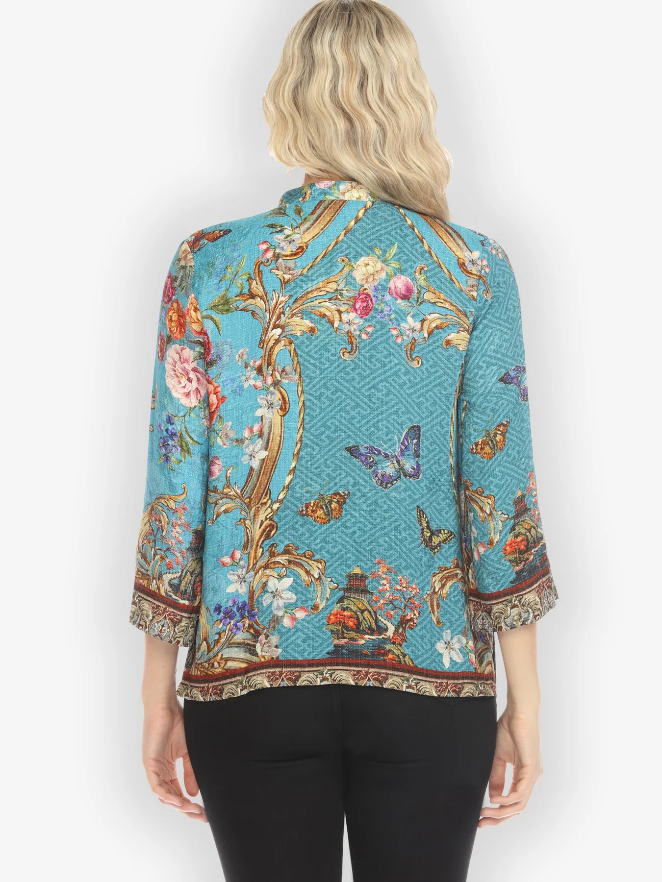 Citron "Baroque Garden in Blue" Silk Blouse - 1213BGB