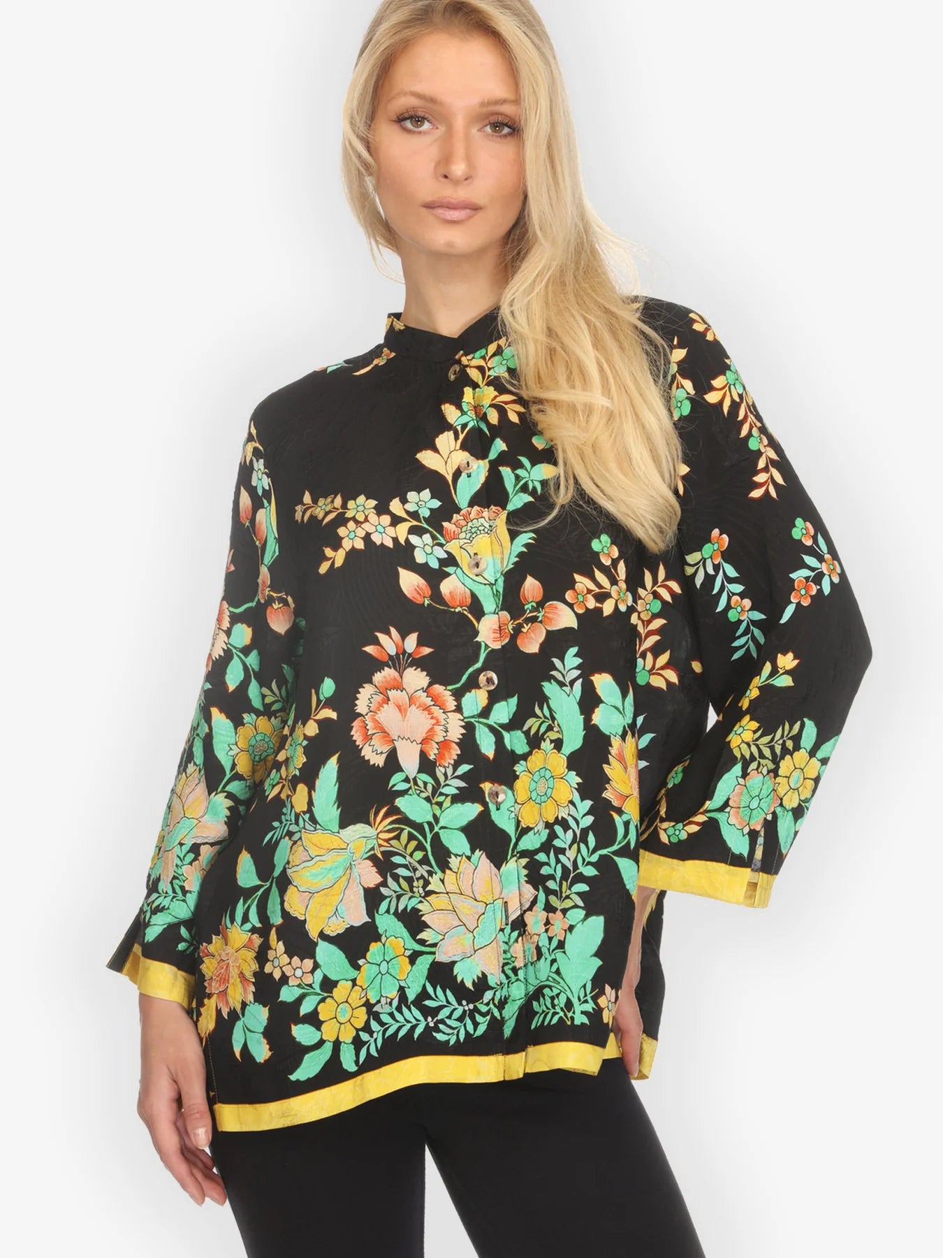 Citron "Botanical in Garden Tropical Colorway" Silk Blouse - 1213BIG-TP