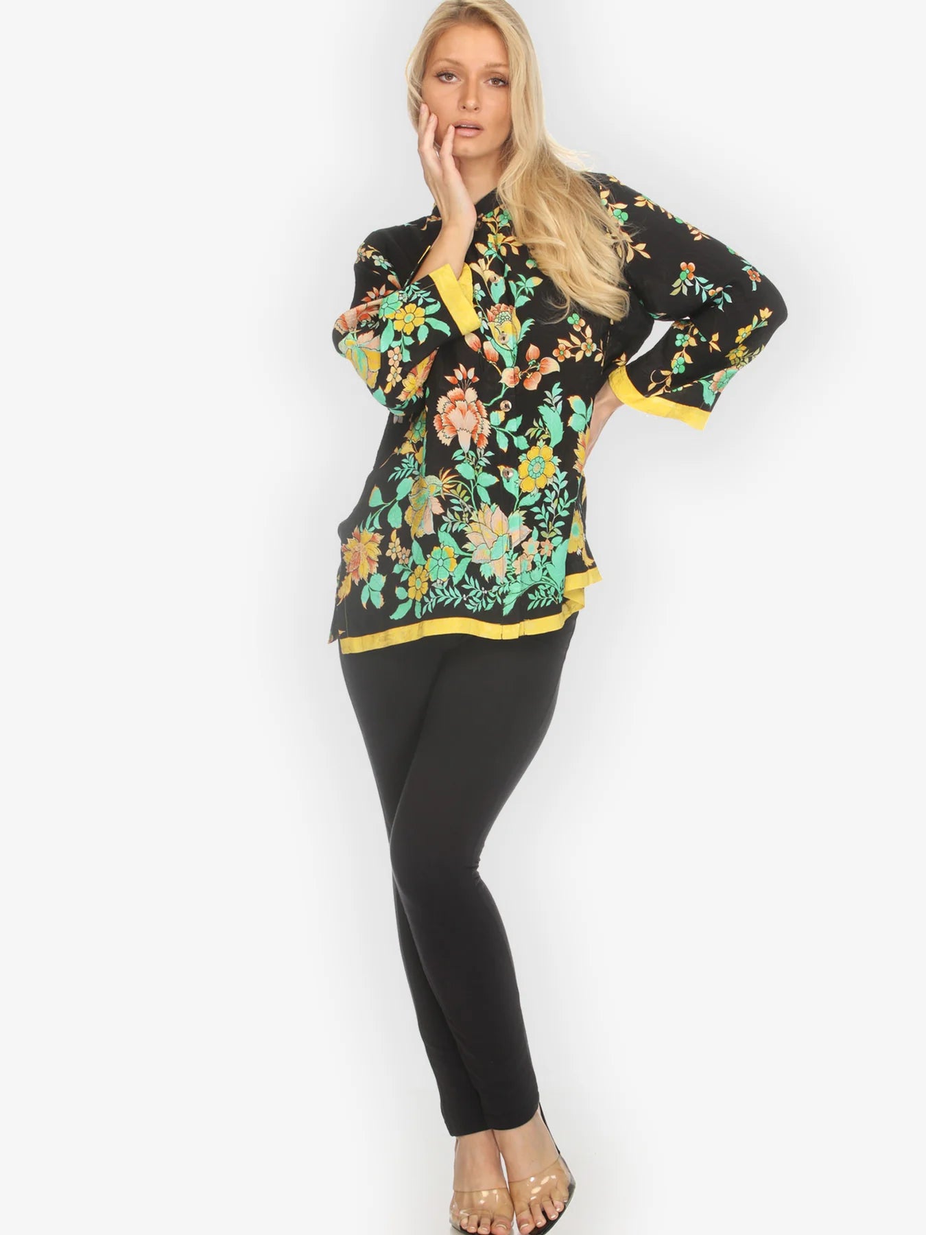 Citron "Botanical in Garden Tropical Colorway" Silk Blouse - 1213BIG-TP