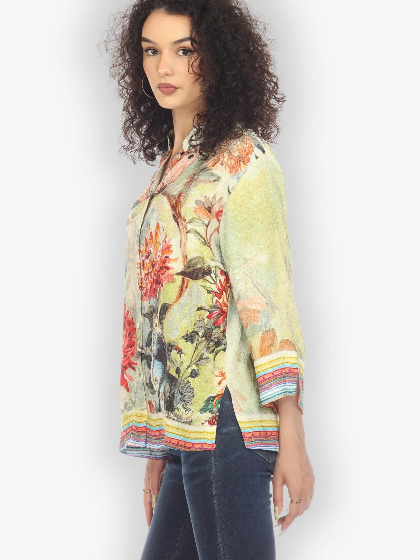 Citron "Chrysanthemum and Butterfly" Silk Blouse - 1213CAB