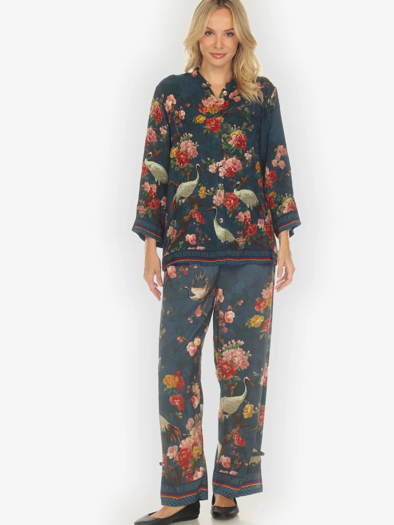 Citron "Crane and Cherry Bloom" Silk Blouse - 1213CACB