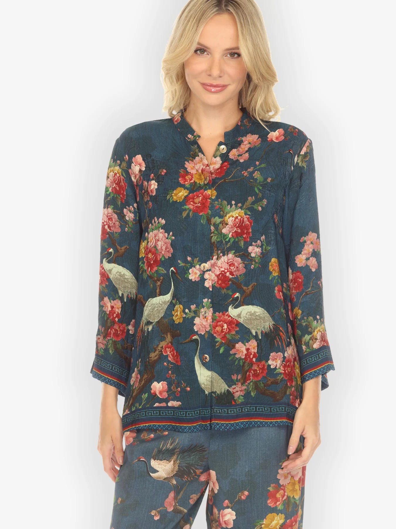 Citron "Crane and Cherry Bloom" Silk Blouse - 1213CACB