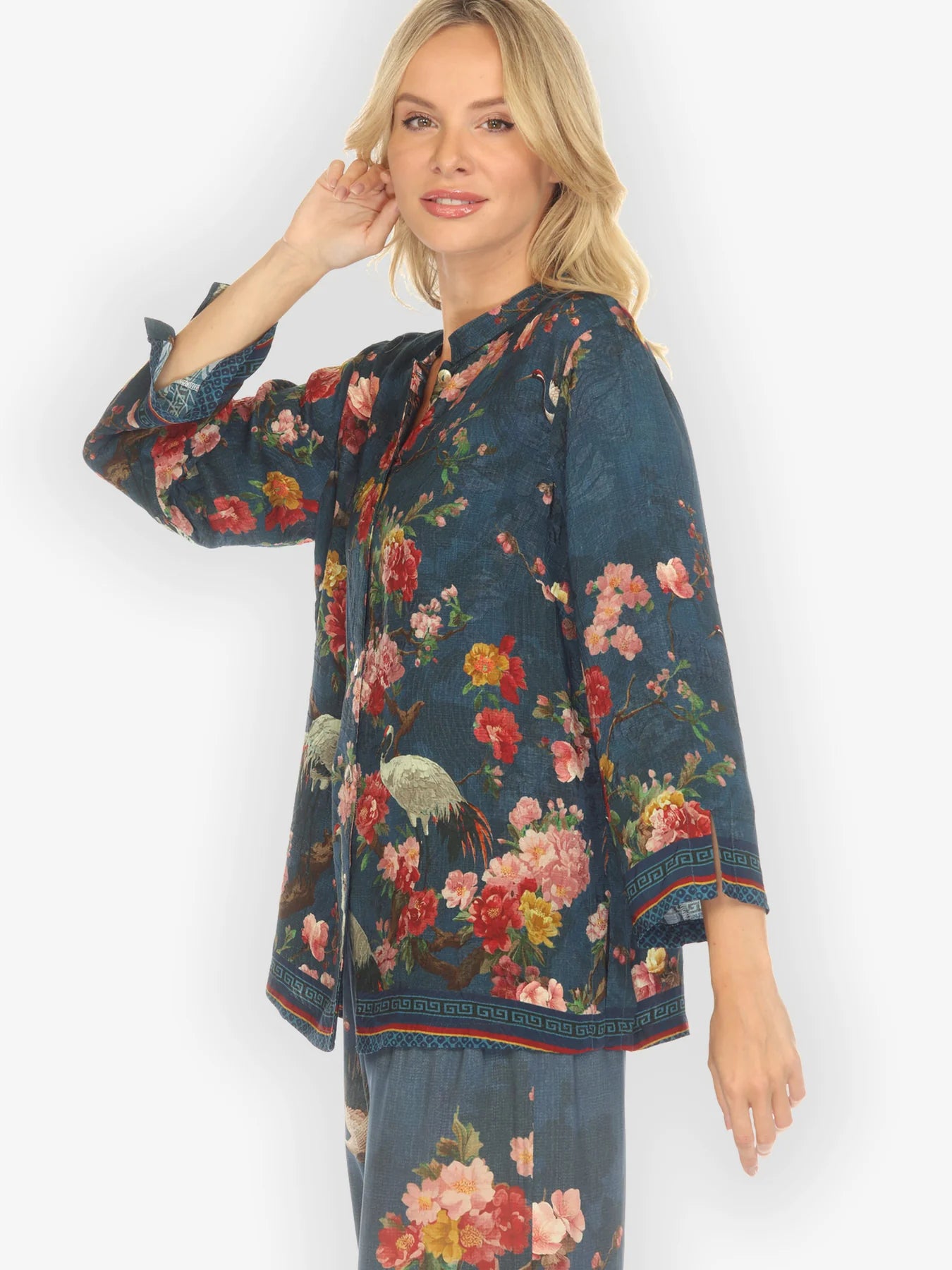 Citron "Crane and Cherry Bloom" Silk Blouse - 1213CACB