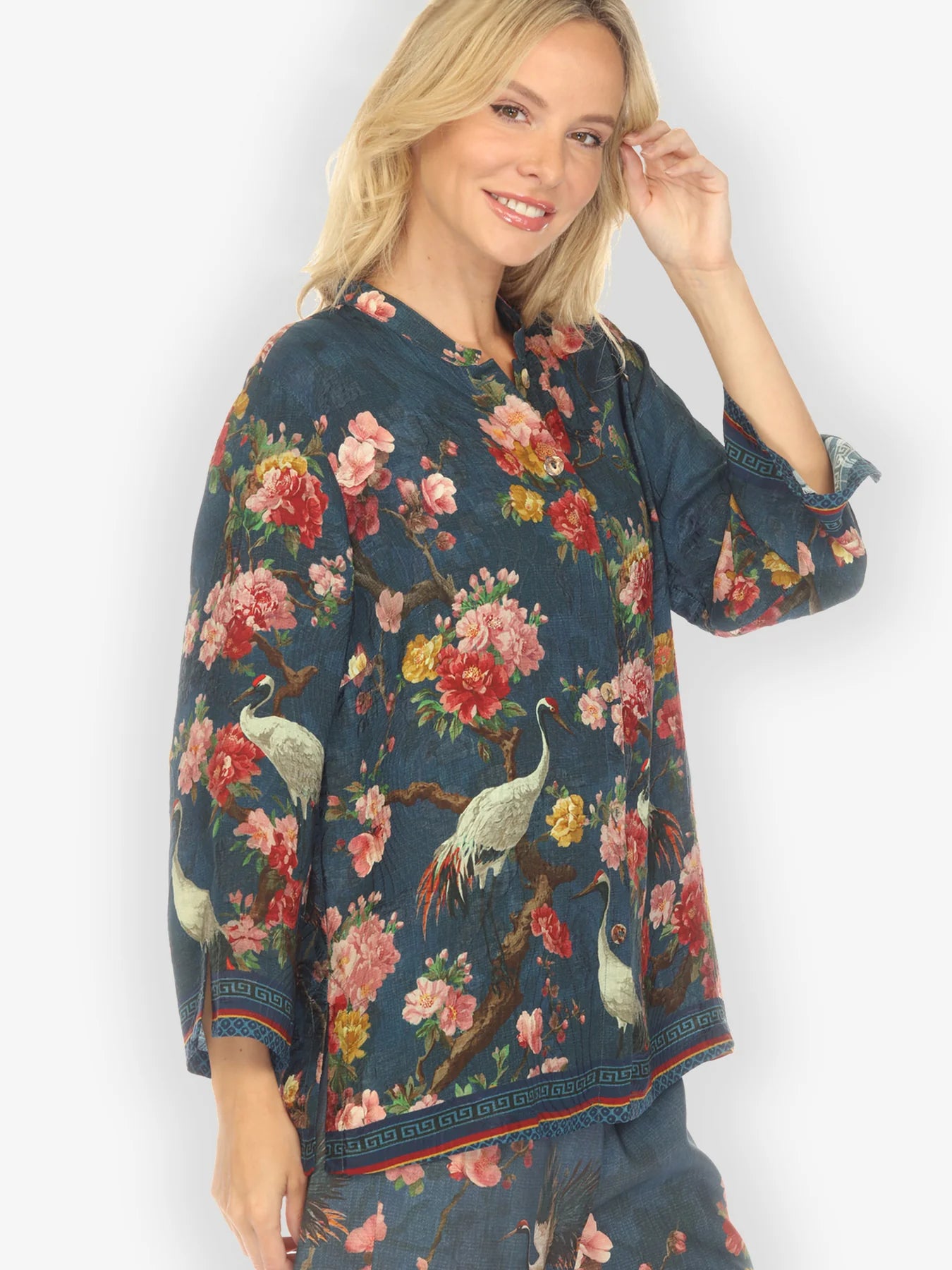 Citron "Crane and Cherry Bloom" Silk Blouse - 1213CACB