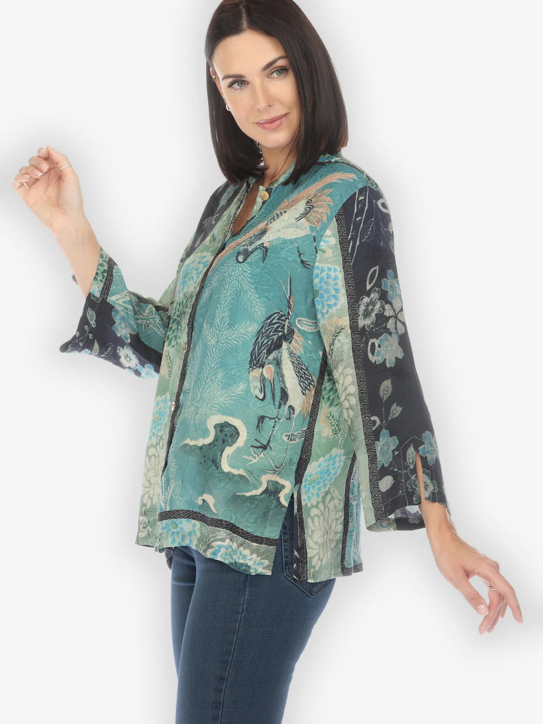 Citron "Crane Bamboo Floral" Silk Blend Blouse - 1213CBF