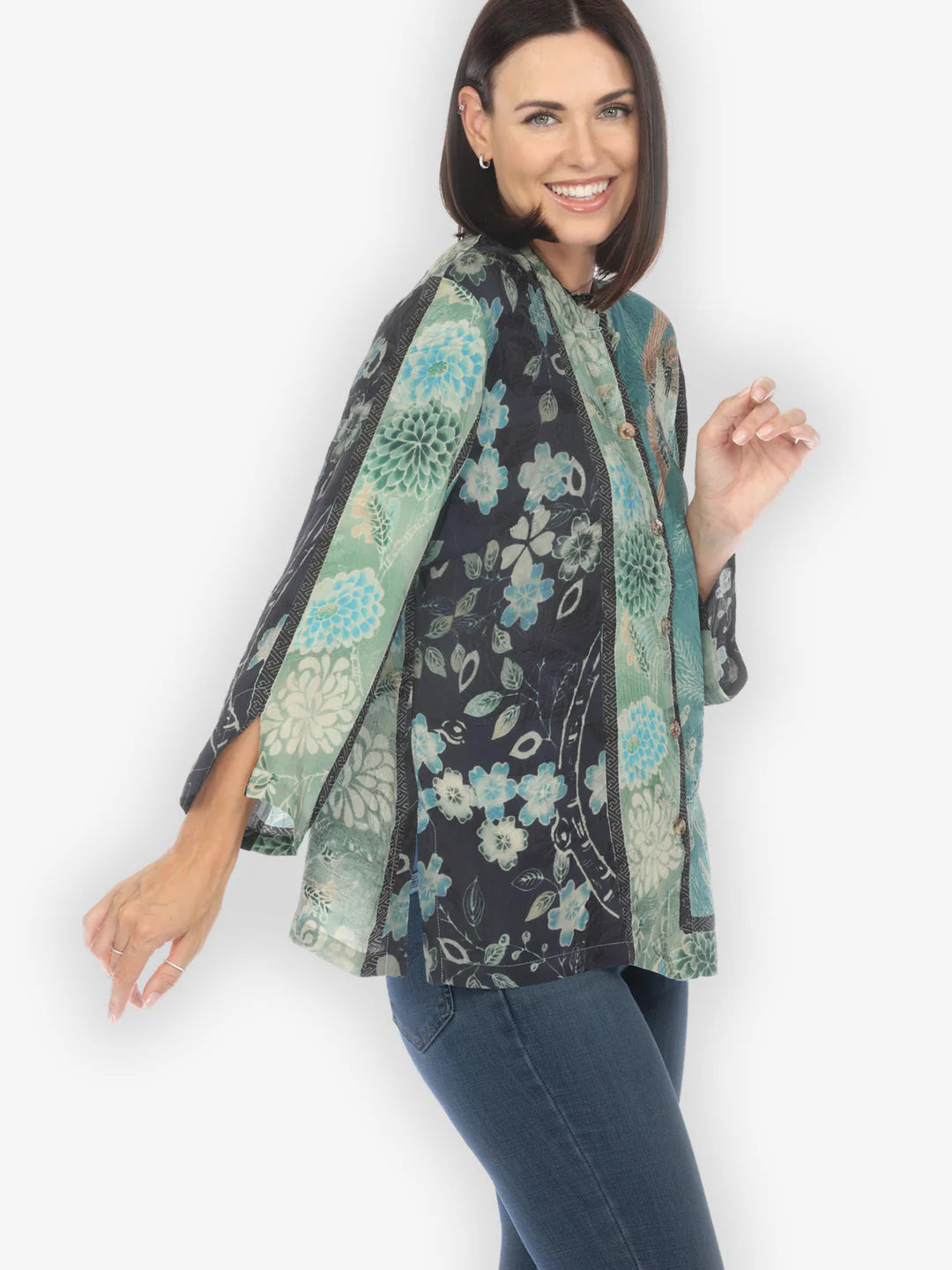 Citron "Crane Bamboo Floral" Silk Blend Blouse - 1213CBF