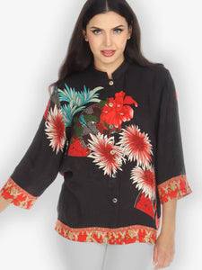 Citron "Chrysanthemum Border" Silk Blouse - 1213CB