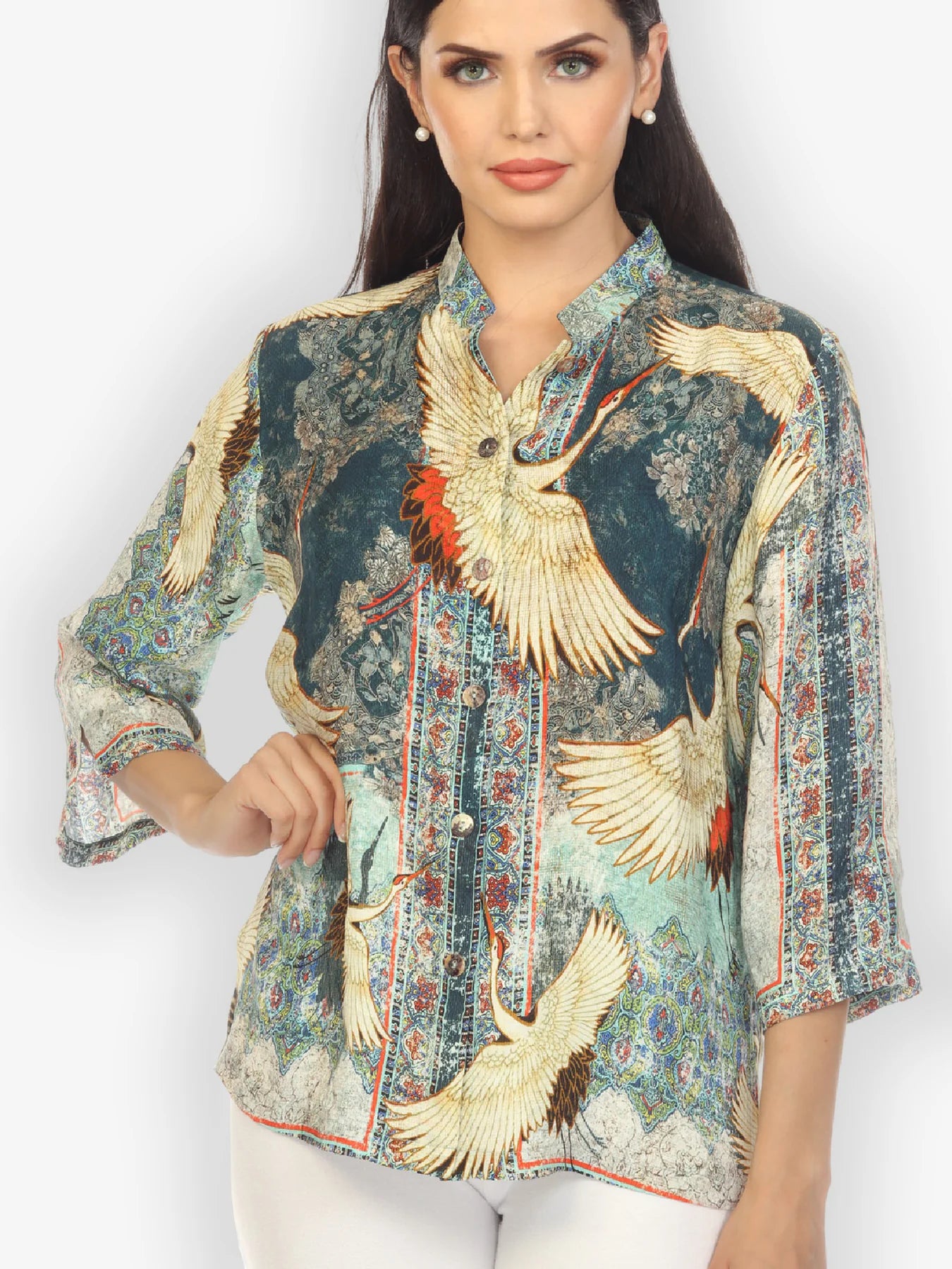 Citron "Crane Vintage" Silk Blouse - 1213CV
