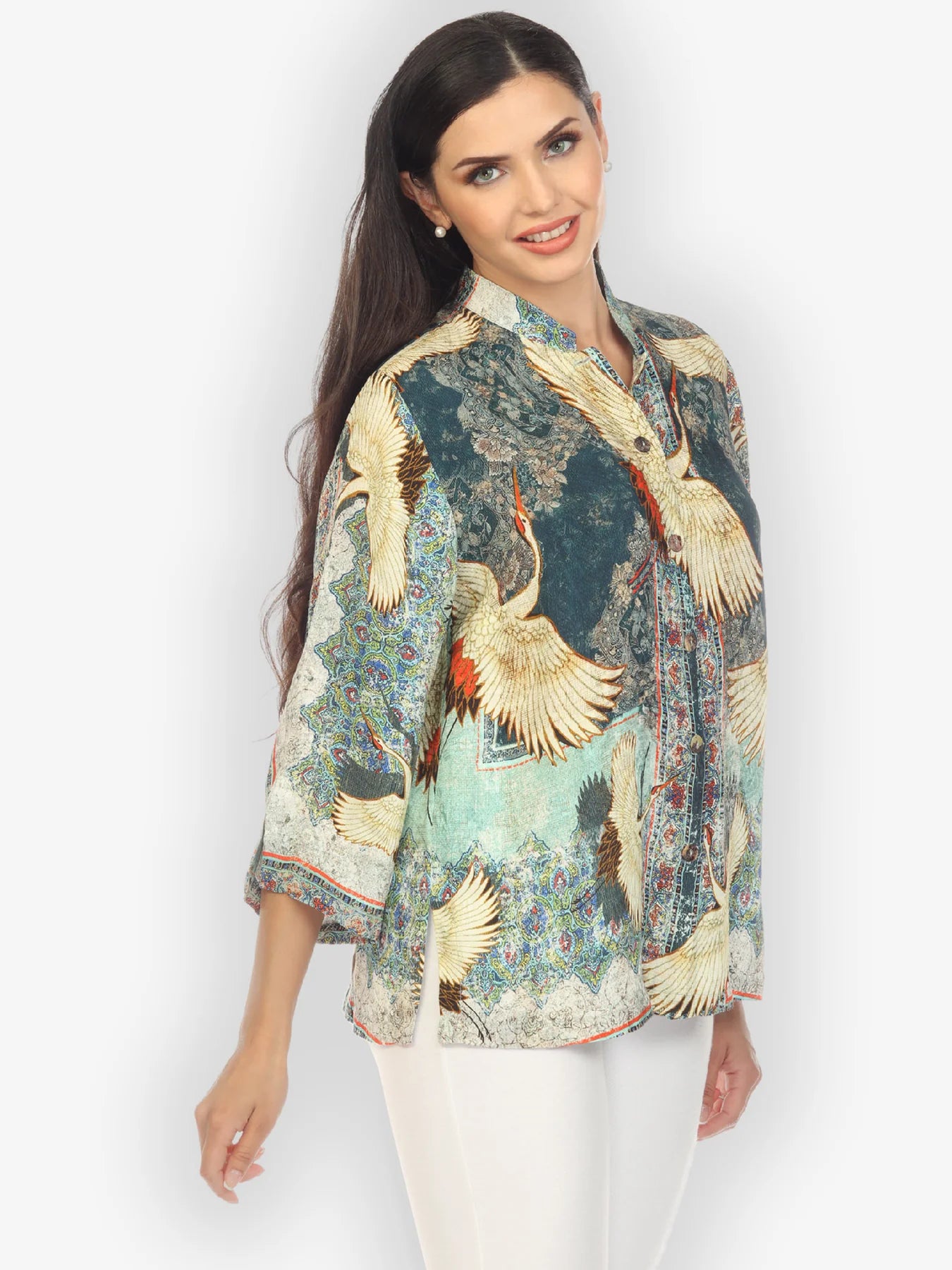 Citron "Crane Vintage" Silk Blouse - 1213CV