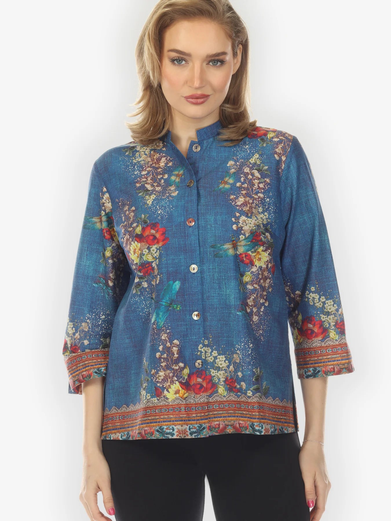Citron "Dragonfly and Waterlilies Blouse in Blue" Blouse - 1213DAWB