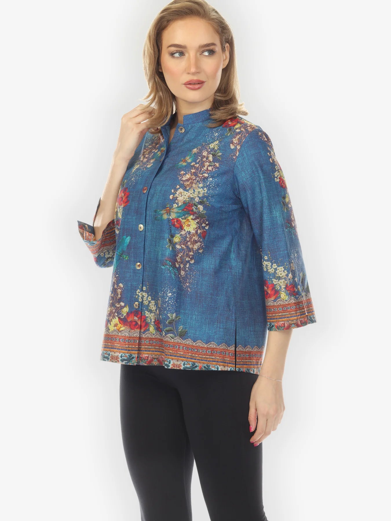 Citron "Dragonfly and Waterlilies Blouse in Blue" Blouse - 1213DAWB